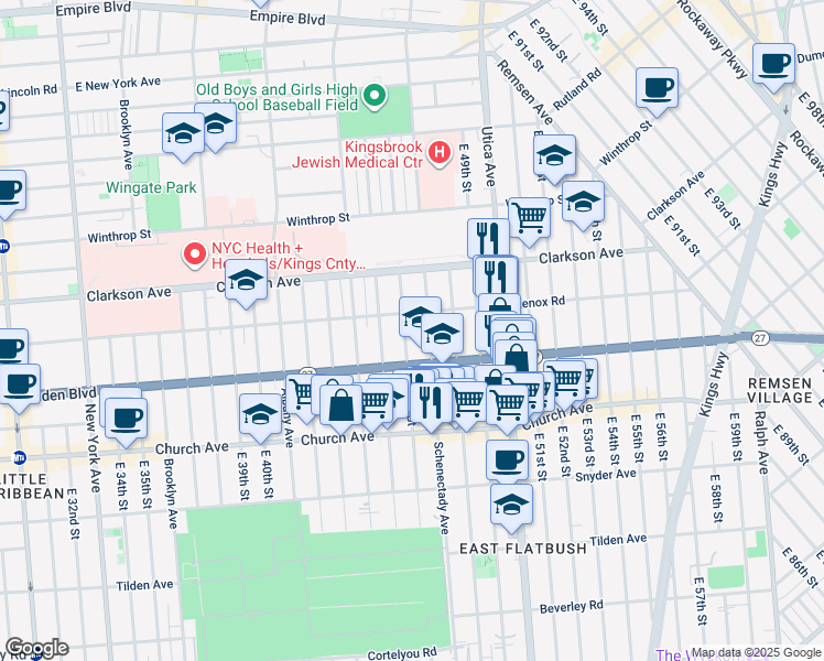map of restaurants, bars, coffee shops, grocery stores, and more near 302 East 46th Street in Brooklyn