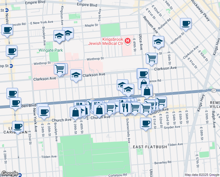 map of restaurants, bars, coffee shops, grocery stores, and more near 772 Troy Avenue in Brooklyn