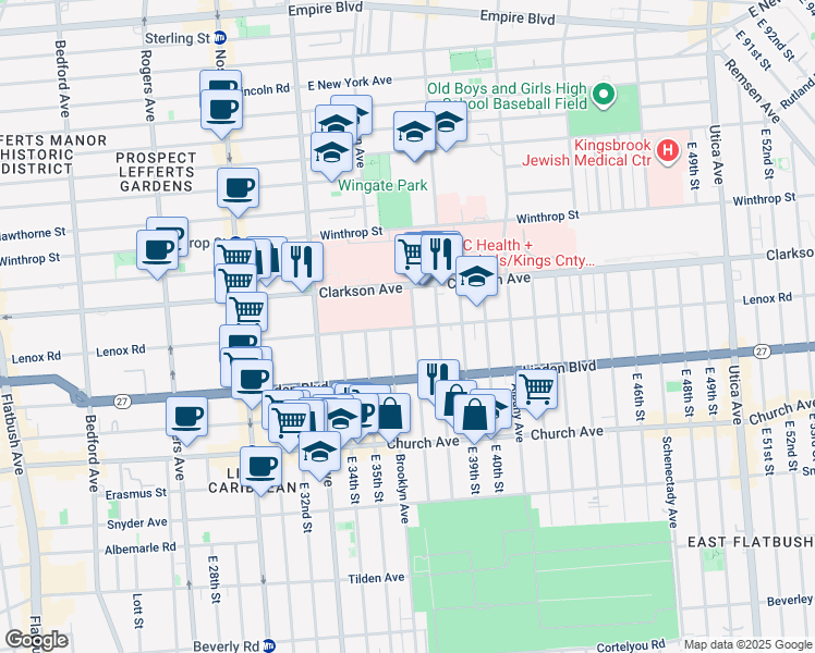 map of restaurants, bars, coffee shops, grocery stores, and more near 450 Lenox Road in Brooklyn