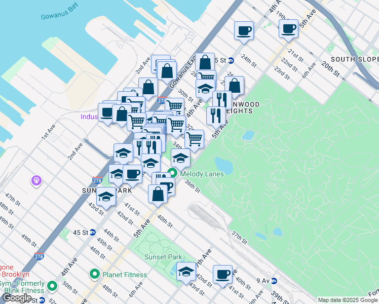 map of restaurants, bars, coffee shops, grocery stores, and more near in Brooklyn