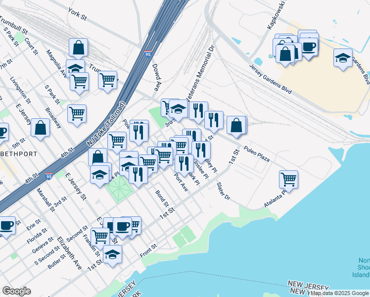 map of restaurants, bars, coffee shops, grocery stores, and more near 212 Inslee Place in Elizabeth