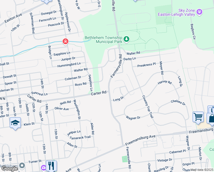 map of restaurants, bars, coffee shops, grocery stores, and more near 4360 Holly Court in Bethlehem