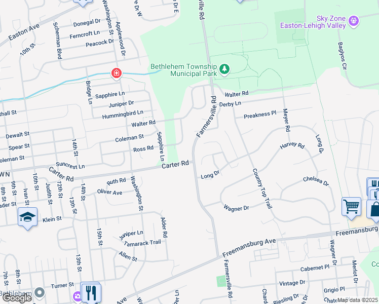 map of restaurants, bars, coffee shops, grocery stores, and more near 4360 Holly Court in Bethlehem
