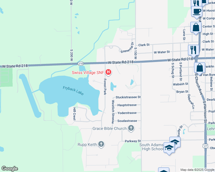 map of restaurants, bars, coffee shops, grocery stores, and more near 525 Forest Park in Berne