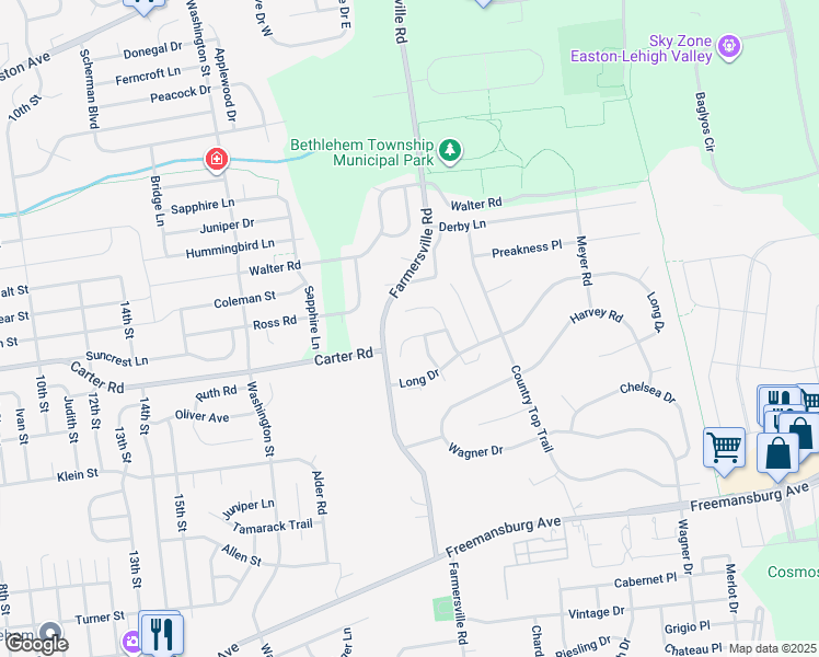 map of restaurants, bars, coffee shops, grocery stores, and more near 4340 Holly Court in Bethlehem