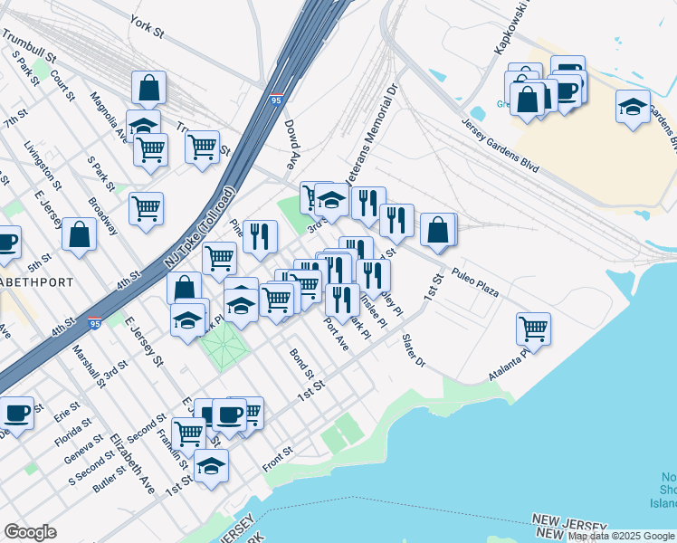 map of restaurants, bars, coffee shops, grocery stores, and more near 212 Inslee Place in Elizabeth