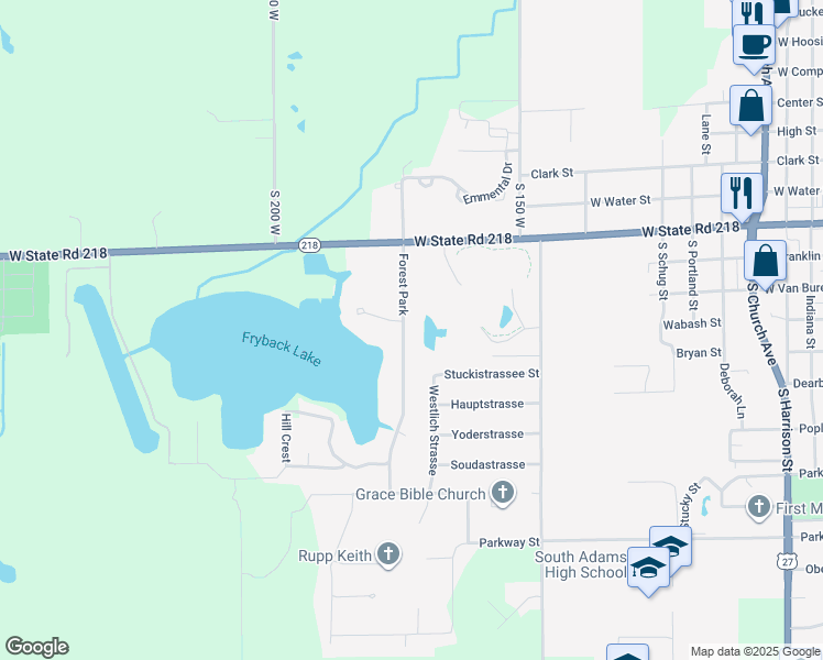 map of restaurants, bars, coffee shops, grocery stores, and more near 525 Forest Park in Berne