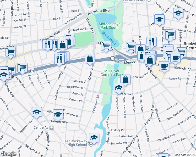 map of restaurants, bars, coffee shops, grocery stores, and more near 30 Chester Road in Lynbrook