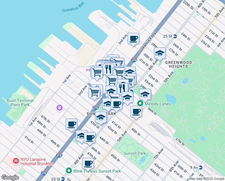 map of restaurants, bars, coffee shops, grocery stores, and more near 316 37th Street in Brooklyn
