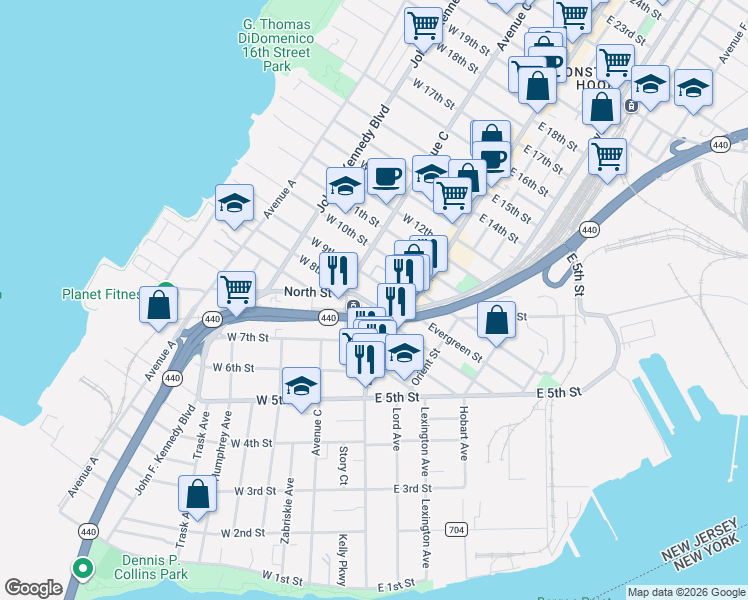map of restaurants, bars, coffee shops, grocery stores, and more near in Bayonne