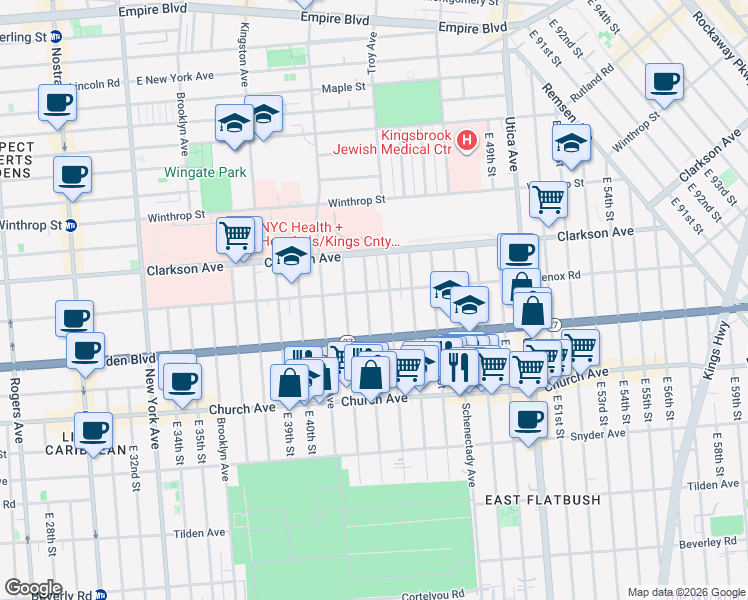map of restaurants, bars, coffee shops, grocery stores, and more near 772 Troy Avenue in Brooklyn
