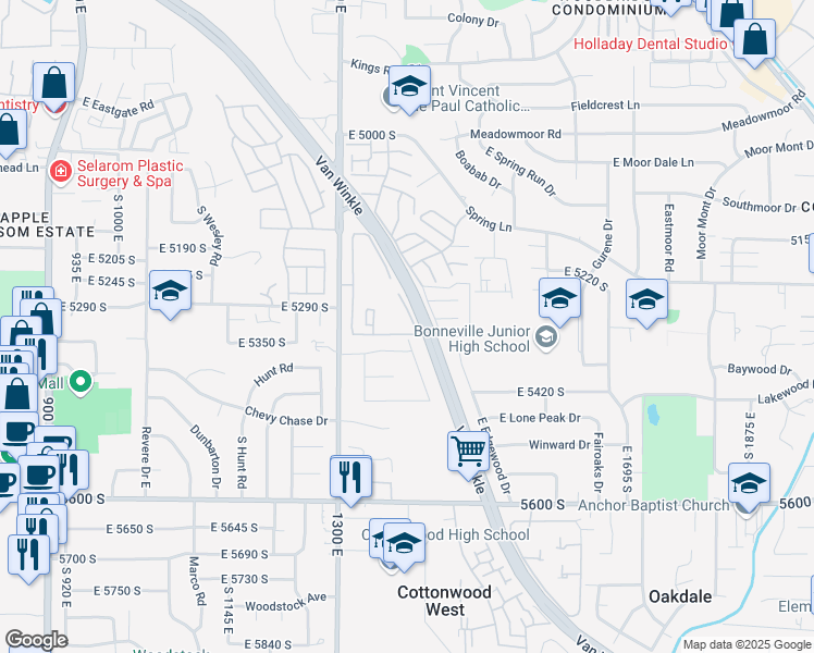 map of restaurants, bars, coffee shops, grocery stores, and more near 1367 East Cobble Creek Road in Salt Lake City