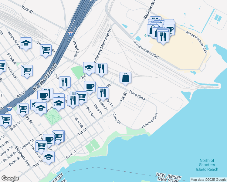 map of restaurants, bars, coffee shops, grocery stores, and more near 116 Trumbull Street in Elizabeth