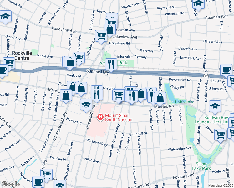 map of restaurants, bars, coffee shops, grocery stores, and more near 2327 Concord Street in Oceanside