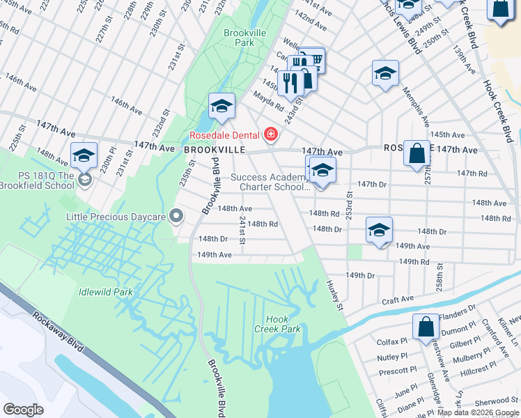 map of restaurants, bars, coffee shops, grocery stores, and more near 148-08 Edgewood Street in Queens