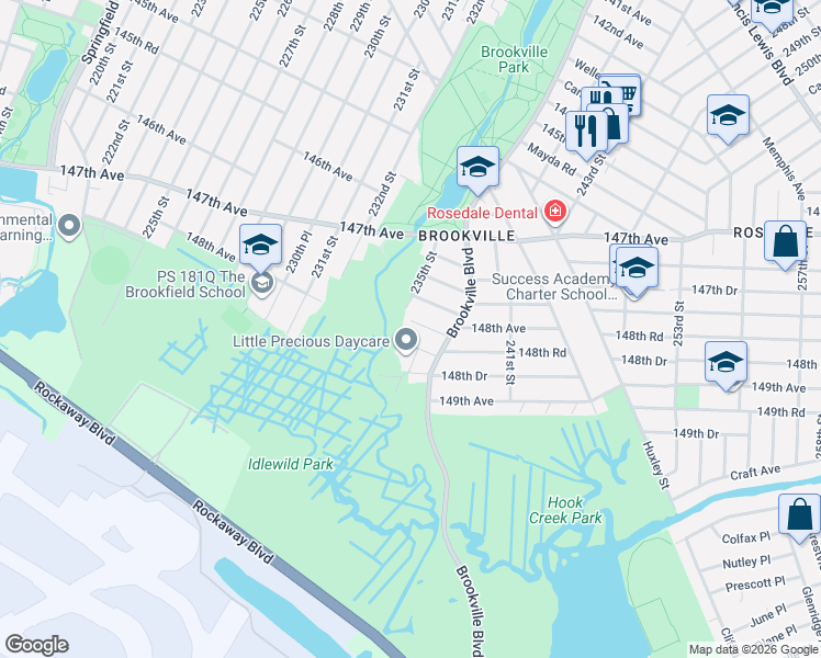 map of restaurants, bars, coffee shops, grocery stores, and more near 235-15 Bentley Road in Queens