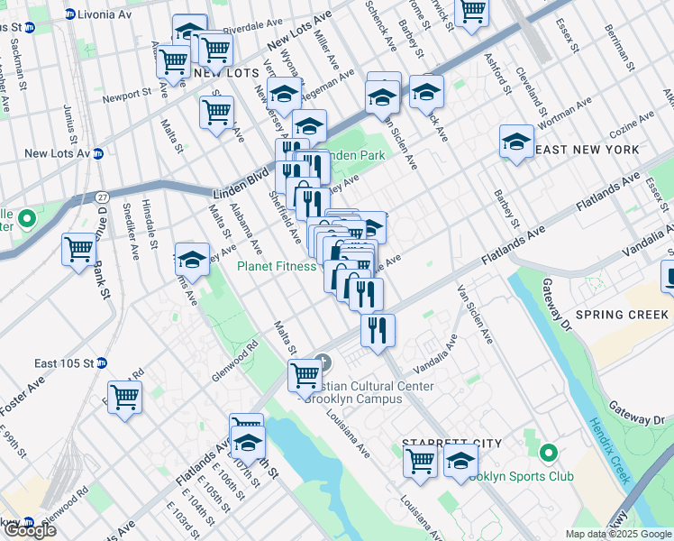 map of restaurants, bars, coffee shops, grocery stores, and more near 922 Pennsylvania Avenue in Brooklyn