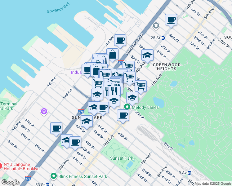 map of restaurants, bars, coffee shops, grocery stores, and more near in Brooklyn