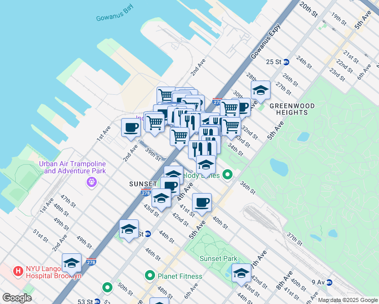 map of restaurants, bars, coffee shops, grocery stores, and more near 351 37th Street in Brooklyn