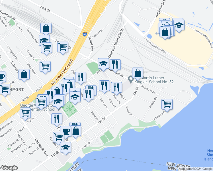 map of restaurants, bars, coffee shops, grocery stores, and more near 212 Inslee Place in Elizabeth