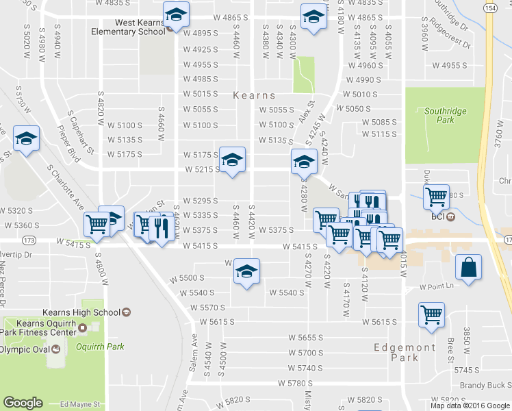 map of restaurants, bars, coffee shops, grocery stores, and more near 5305 South 4420 West in Kearns