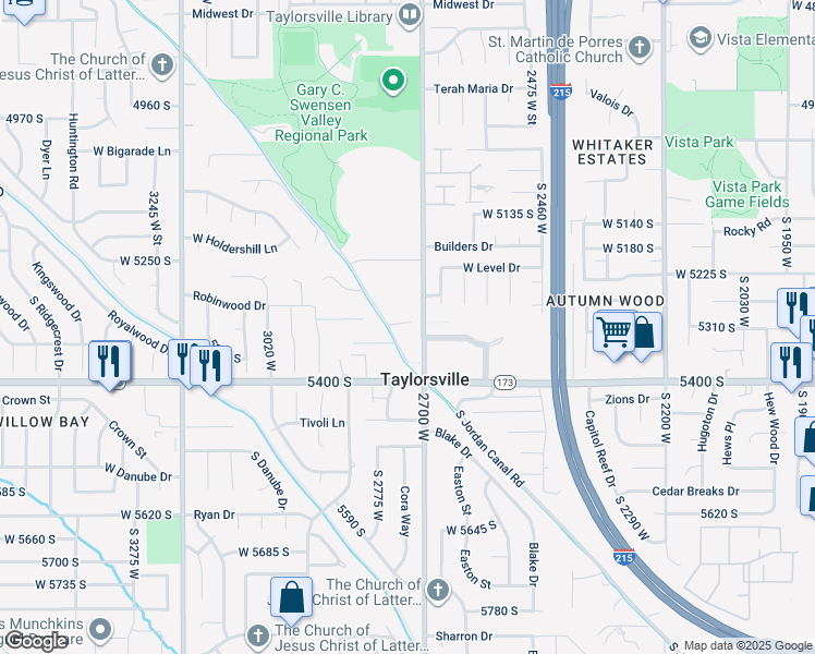 map of restaurants, bars, coffee shops, grocery stores, and more near 5320 South 2700 West in Salt Lake City