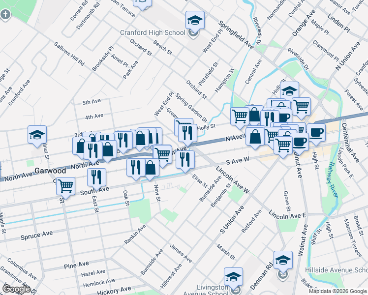 map of restaurants, bars, coffee shops, grocery stores, and more near in Garwood