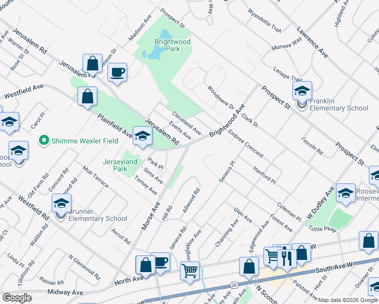 map of restaurants, bars, coffee shops, grocery stores, and more near 2458 Morse Avenue in Scotch Plains