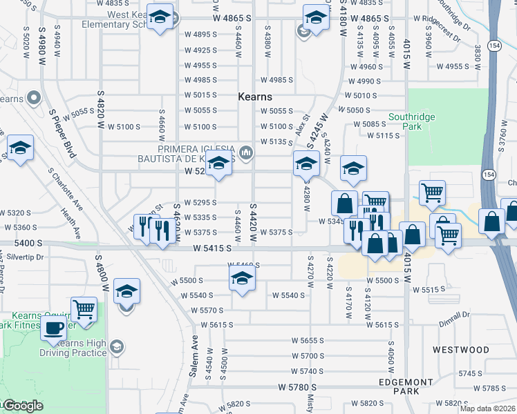 map of restaurants, bars, coffee shops, grocery stores, and more near 5305 South 4420 West in Kearns