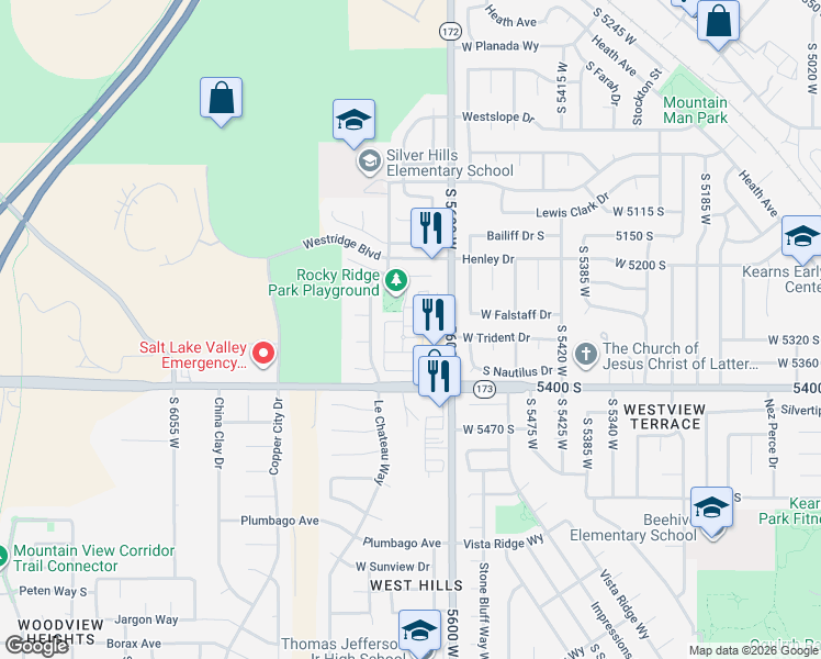 map of restaurants, bars, coffee shops, grocery stores, and more near 5328 Winter Ridge Lane in Salt Lake City