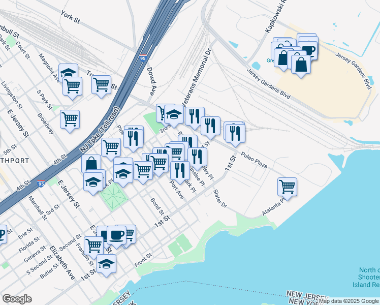 map of restaurants, bars, coffee shops, grocery stores, and more near 312 Second Street in Elizabeth