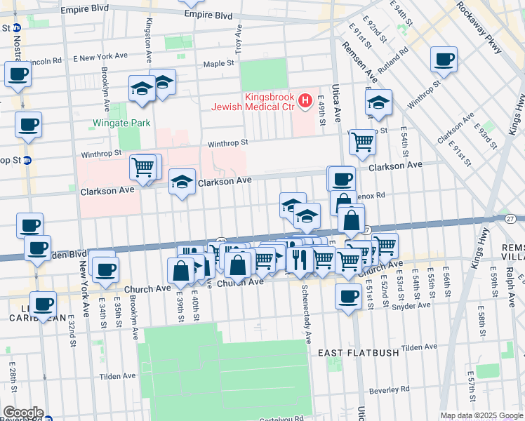 map of restaurants, bars, coffee shops, grocery stores, and more near 772 Troy Avenue in Brooklyn