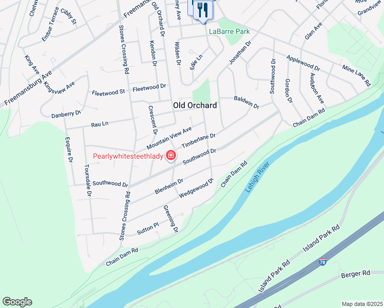 map of restaurants, bars, coffee shops, grocery stores, and more near 3627 Southwood Drive in Easton
