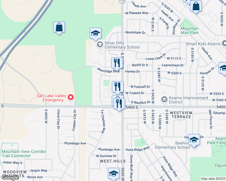 map of restaurants, bars, coffee shops, grocery stores, and more near 5328 Winter Ridge Lane in Salt Lake City