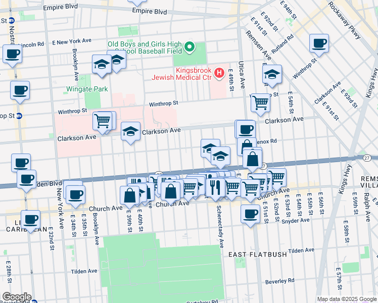 map of restaurants, bars, coffee shops, grocery stores, and more near 772 Troy Avenue in Brooklyn