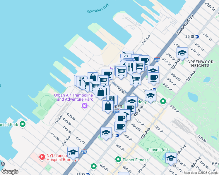 map of restaurants, bars, coffee shops, grocery stores, and more near in Brooklyn