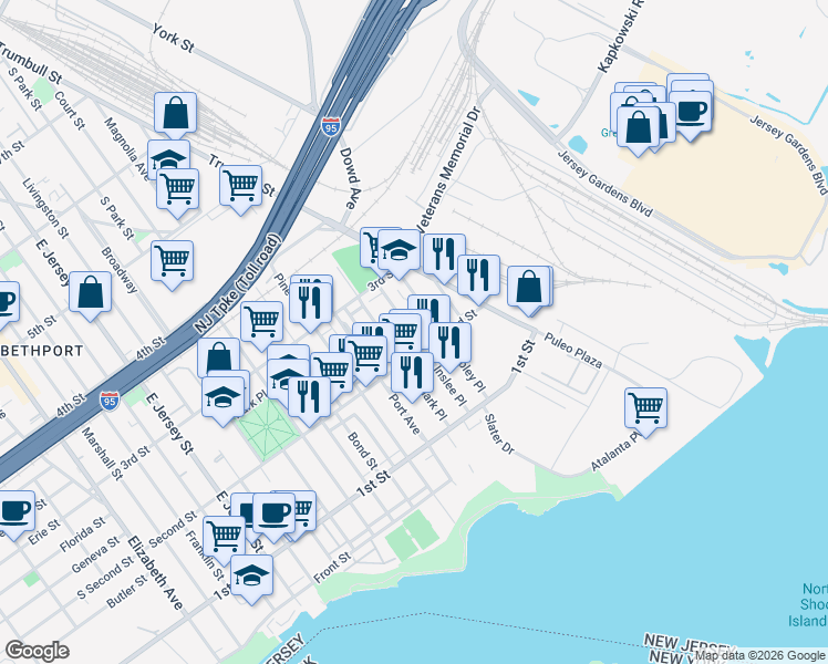 map of restaurants, bars, coffee shops, grocery stores, and more near 212 Inslee Place in Elizabeth