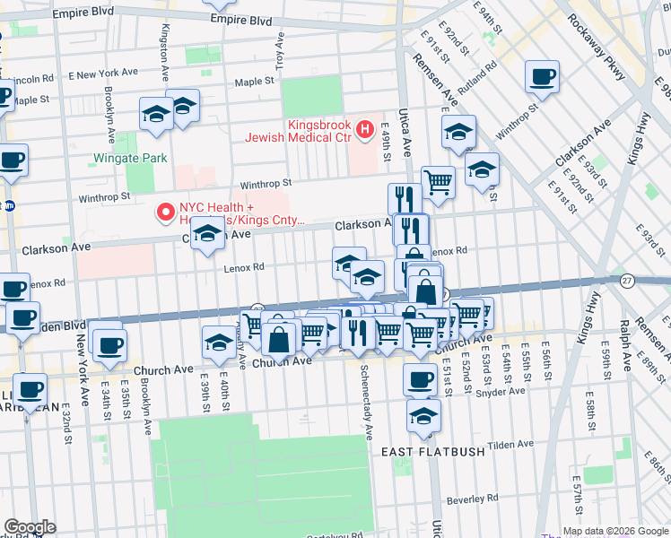 map of restaurants, bars, coffee shops, grocery stores, and more near 290 East 46th Street in Brooklyn