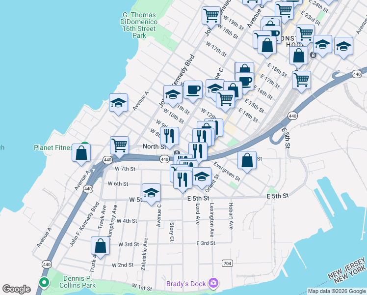 map of restaurants, bars, coffee shops, grocery stores, and more near in Bayonne