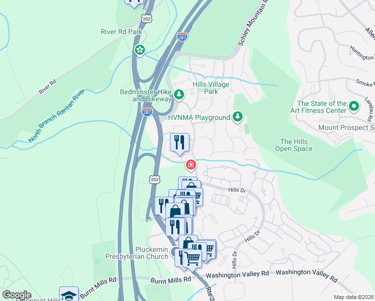 map of restaurants, bars, coffee shops, grocery stores, and more near 40 Wentworth Road in Bedminster