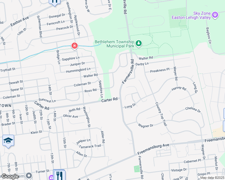 map of restaurants, bars, coffee shops, grocery stores, and more near 4152 Ross Road in Bethlehem