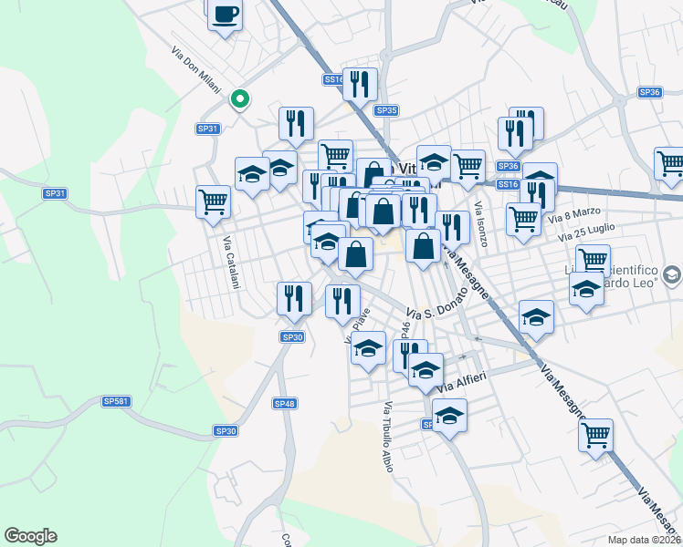 map of restaurants, bars, coffee shops, grocery stores, and more near Strada Provinciale 30 in San Vito dei Normanni