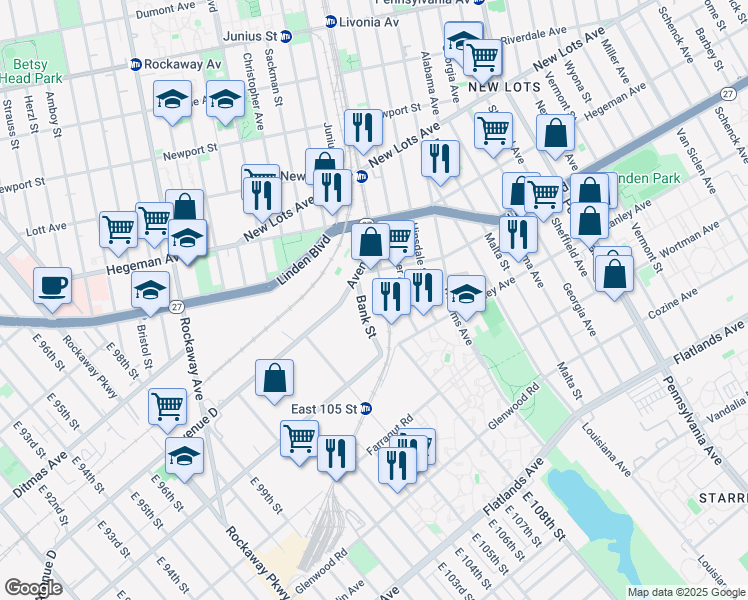 map of restaurants, bars, coffee shops, grocery stores, and more near 807 Bank Street in Brooklyn