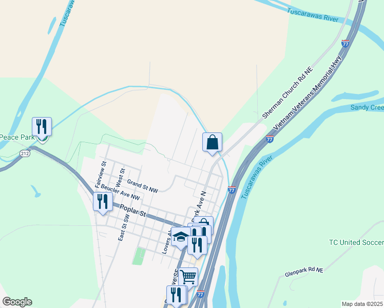 map of restaurants, bars, coffee shops, grocery stores, and more near 149 Bolivar Street in Bolivar