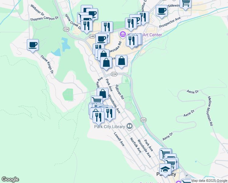 map of restaurants, bars, coffee shops, grocery stores, and more near 1475 Park Avenue in Park City