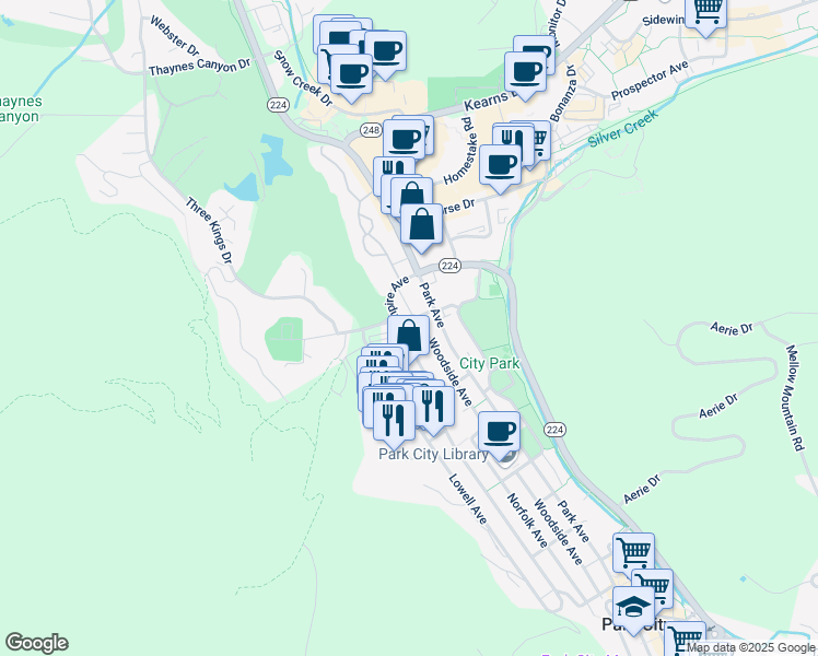 map of restaurants, bars, coffee shops, grocery stores, and more near 1482 Empire Avenue in Park City