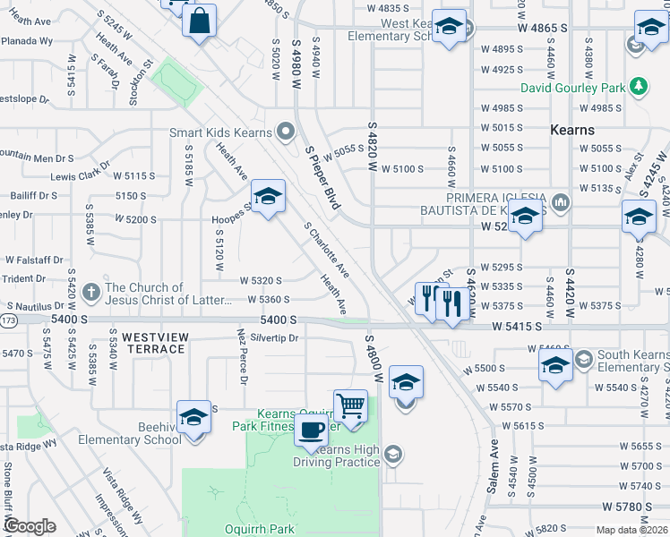 map of restaurants, bars, coffee shops, grocery stores, and more near 5319 Heath Avenue in Kearns