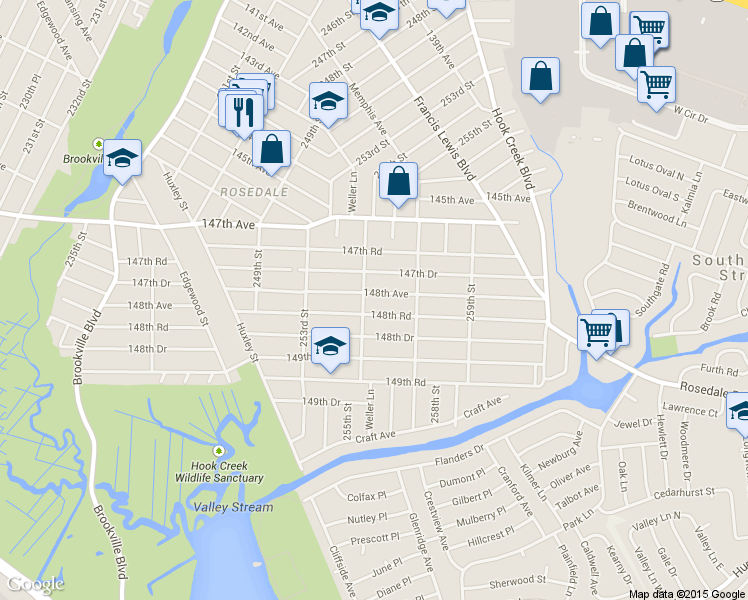 map of restaurants, bars, coffee shops, grocery stores, and more near 255-03 148th Road in Queens