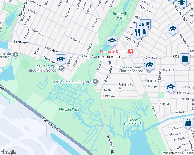map of restaurants, bars, coffee shops, grocery stores, and more near 235-15 Bentley Road in Queens
