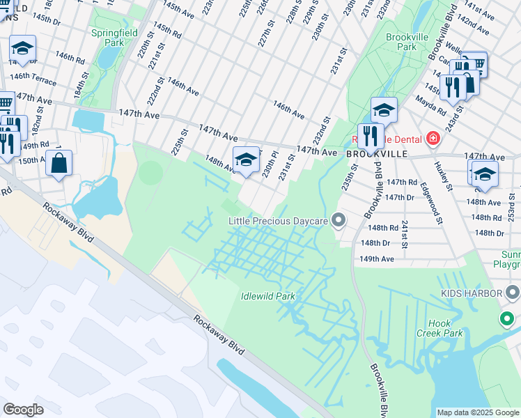 map of restaurants, bars, coffee shops, grocery stores, and more near 148-45 231st Street in Queens